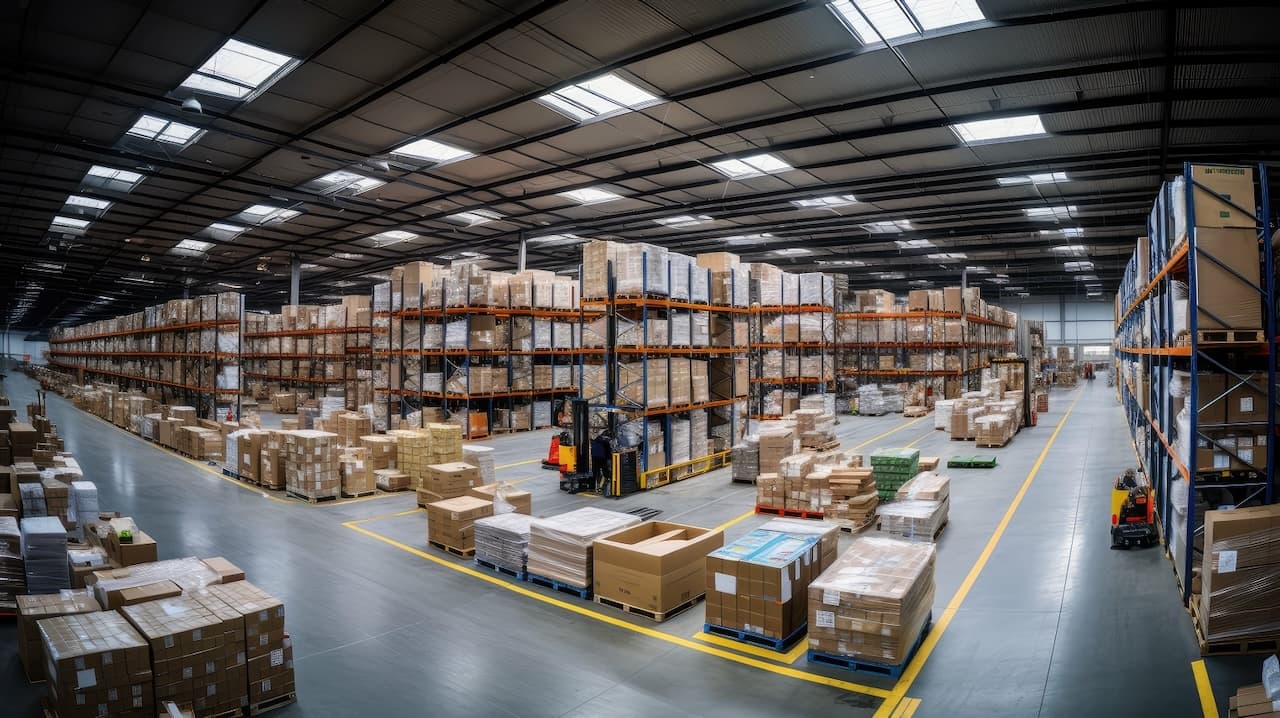 Almacén organizado con productos listos para ser distribuidos, reflejando el control total que Del Bravo tiene sobre el proceso de distribución desde el origen hasta el destino